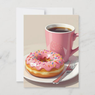 Carte Postale Donut et café roses   Rester en contact