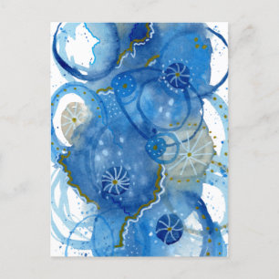 Carte Postale Doodle aquarelle abstrait bleu 