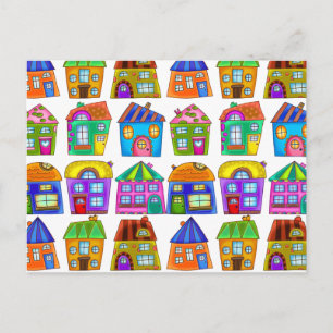 Carte Postale Doodle coloré Quirky Détaché Maisons Résidentielle