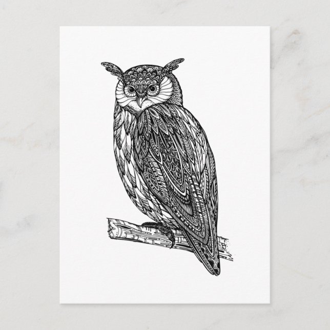 Carte Postale Doodle de Chouette animal Totem sauvage (Devant)