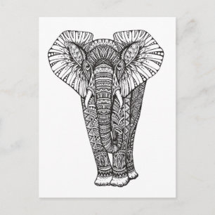 Carte Postale Doodle d'éléphant à motif Imaginaire