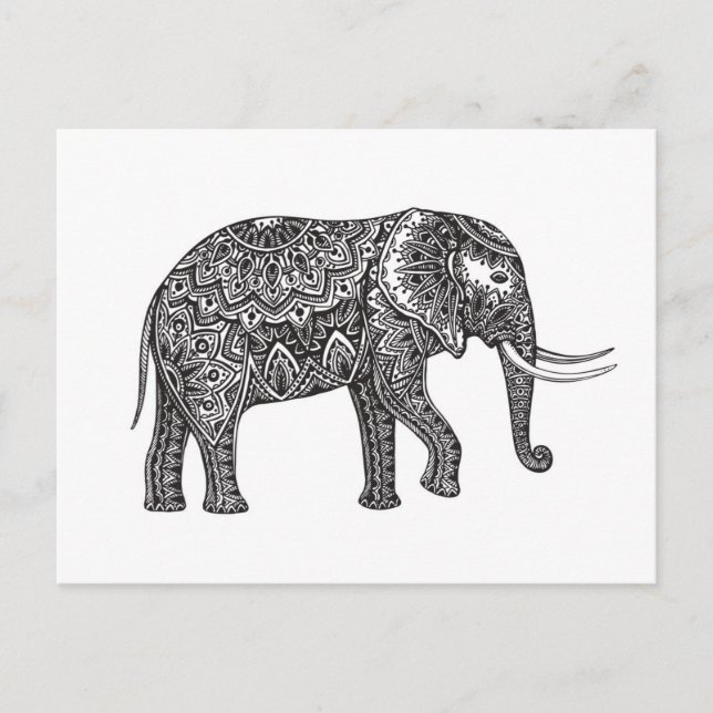 Carte Postale Doodle d'éléphant d'Imaginaire stylisé (Devant)