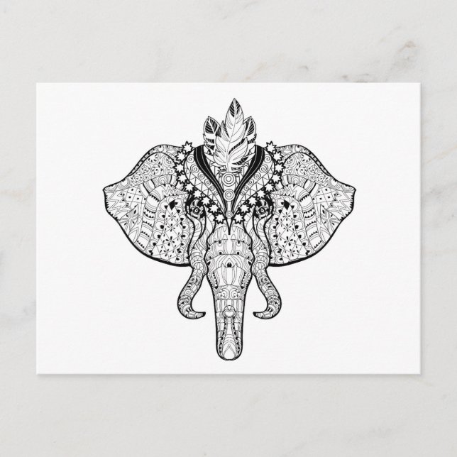 Carte Postale Doodle Eléphant du Cirque (Devant)