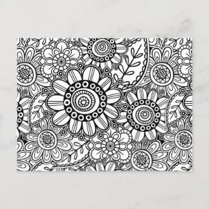 Carte Postale Doodle Folk Art Floral Line Motif de dessin