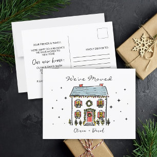 Carte Postale Doodles à main Faire-part de déménagement de Noël