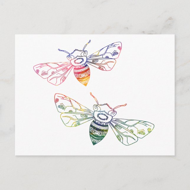 Carte Postale Doodles d'abeilles multicolores (Devant)