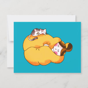 Carte Postale Dormir la fille avec chat confortable
