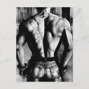 Carte Postale Dos Musclé Masculin En Jean Serré Art Original
