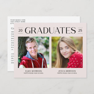 Carte Postale Double Graduation Simple Deux Photos Rose Bleu