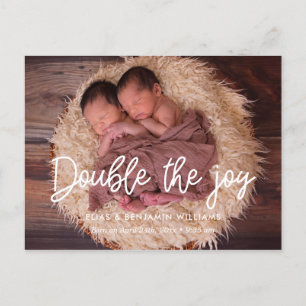 Carte Postale Double le faire-part de naissance jumeau de joie