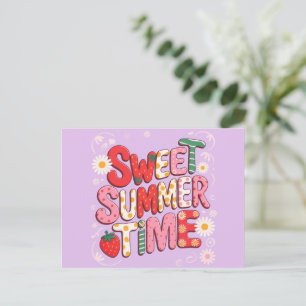 Carte Postale Douce Coquette Estivale Fraise Rétro Plage 