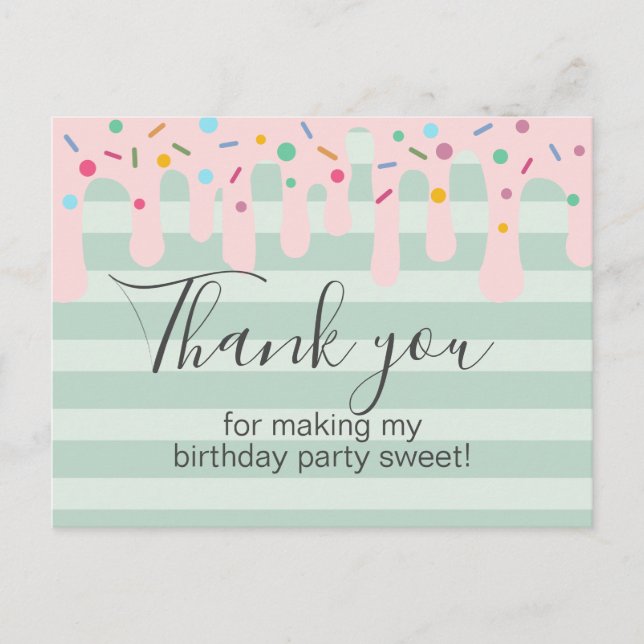 Carte Postale Douce goutte rose saupoudrer Merci d'anniversaire (Devant)