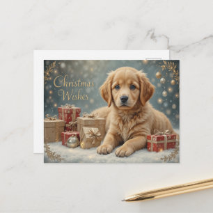 Carte Postale Douce Puppy de Noël d'Hiver Cosy Fêtes