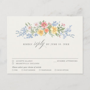 Carte Postale Douce Réponse Florale de Jardin Orné au Pastel pou
