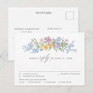 Carte Postale Douce Réponse RSVP Florale de Jardin Ornée de Past