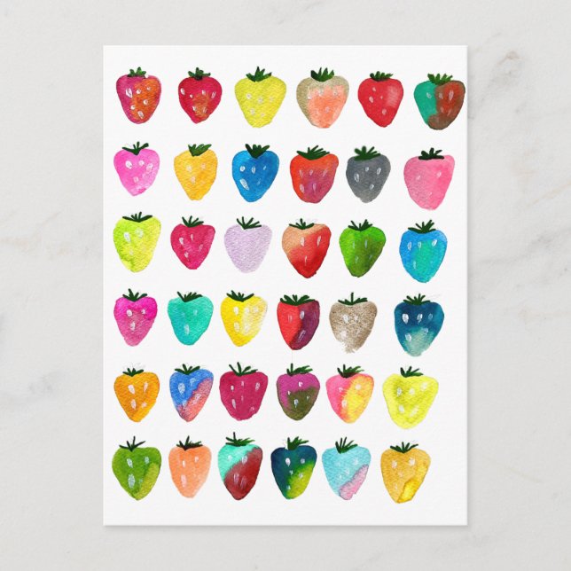 Carte Postale Douceur fraise mignonne aquarelle de fruit mignon (Devant)