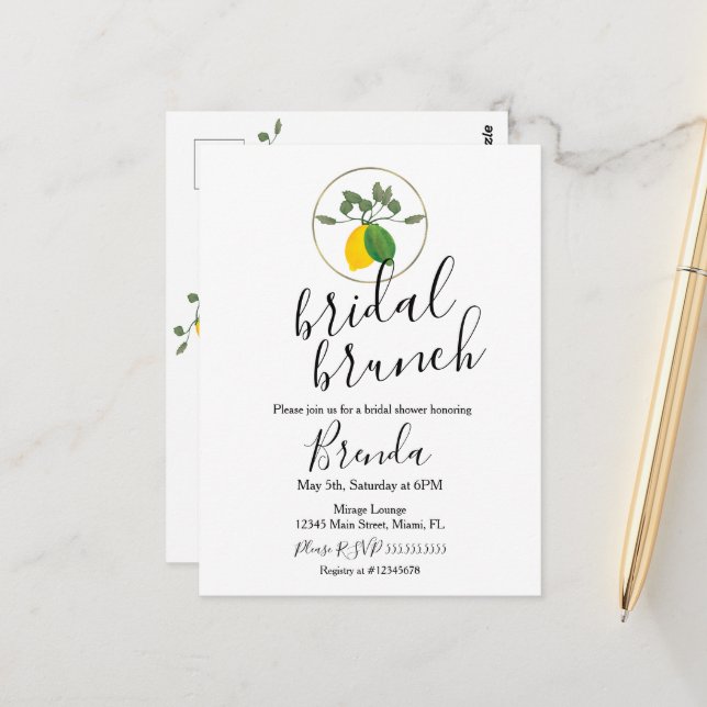 Carte Postale Douche de Mariage à l'Aquarelle Limoncillo Citron  (Devant/Arrière en situation)