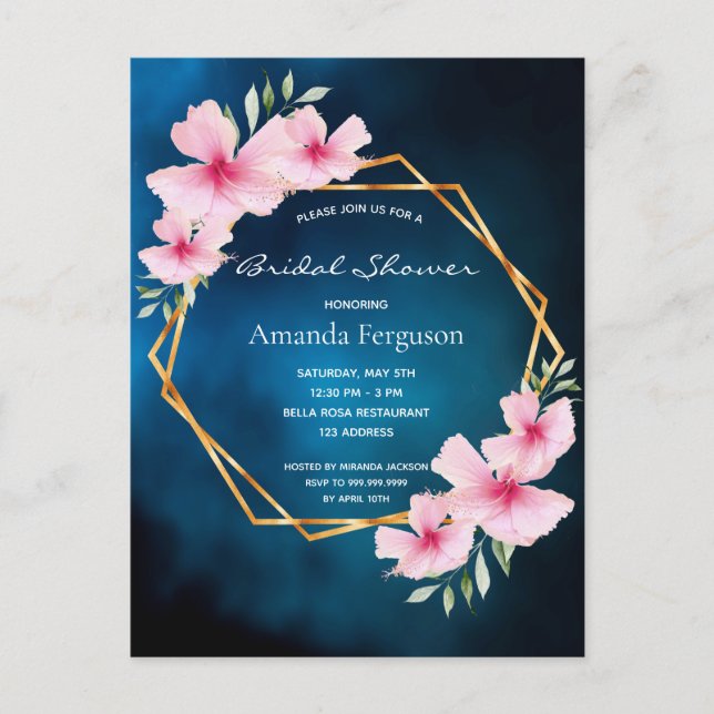 Carte Postale Douche nuptiale bleu bleu bleu rousse floraux rose (Devant)
