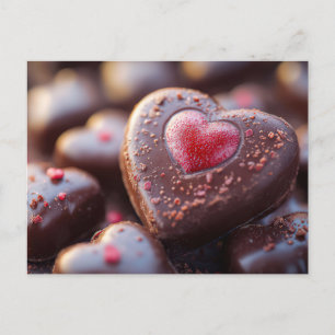 Carte Postale Doux coeur Praline de chocolat Saint-Valentin