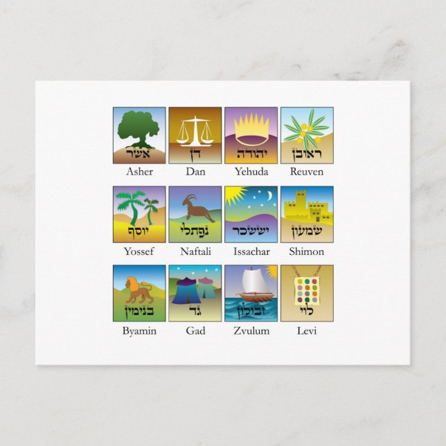 Carte Postale Douze tribus de sceaux d'Israël (Devant)
