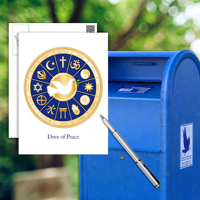 Carte Postale Dove de Paix, Harmonie, Diversité, Foi (Dove of Peace, Harmony, Diversity, Faith Mandala Postcard)