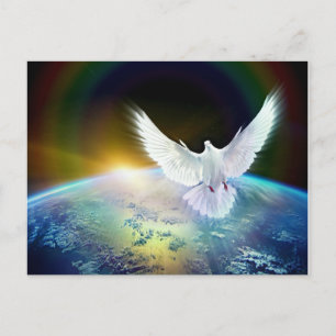Carte Postale Dove of Peace Holy Spirit over Earth with Rainbow.