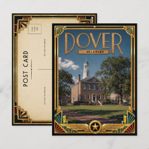 Carte Postale Dover Delaware Art Déco vintage de l'âge d'or