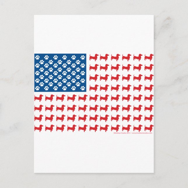 Carte Postale Doxie - Dachshund - Drapeau patriotique américain (Devant)
