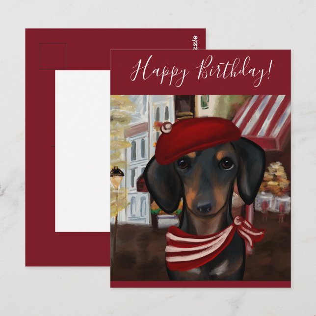 Carte Postale Doxie noir et feu (Devant / Derrière)
