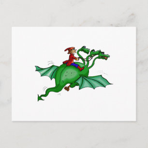 Carte Postale Dragon à trois têtes avec cavalier