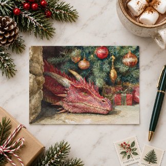 Carte Postale Dragon au sapin de Noël