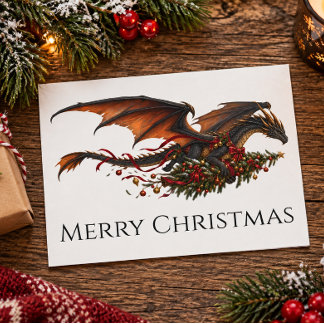Carte Postale Dragon avec sapin de Noël