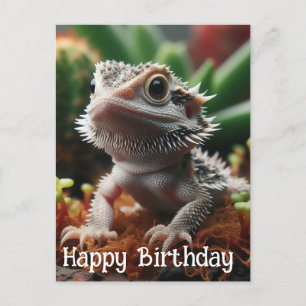 Carte Postale Dragon barbu dans le jardin de mousse Joyeux Anniv