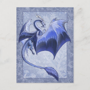 Carte Postale Dragon Bleu d'hiver Imaginaire Nature Art