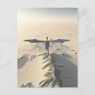 Carte Postale Dragon bleu survolant les montagnes d'hiver