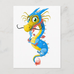 Carte Postale Dragon chinois bleu unique