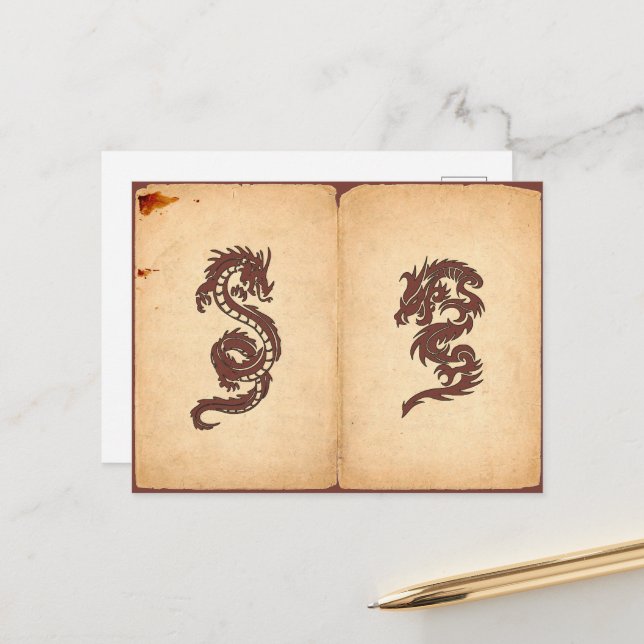 Carte Postale Dragon chinois, Dragon rouge, Imaginaire, Mytholog (Devant/Arrière en situation)