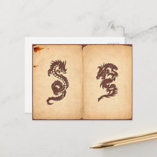 Carte Postale Dragon chinois, Dragon rouge, Imaginaire, Mytholog