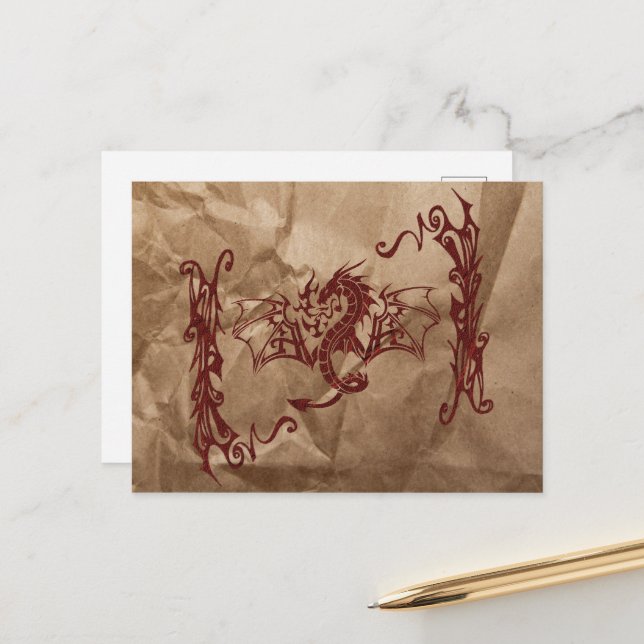 Carte Postale Dragon chinois, Dragon rouge, Imaginaire, Mytholog (Devant/Arrière en situation)