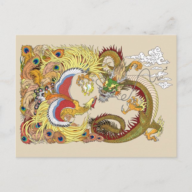 Carte Postale Dragon chinois et phoenix (Devant)