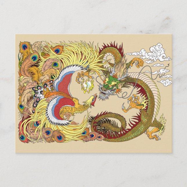 Carte Postale Dragon chinois et phoenix (Devant)