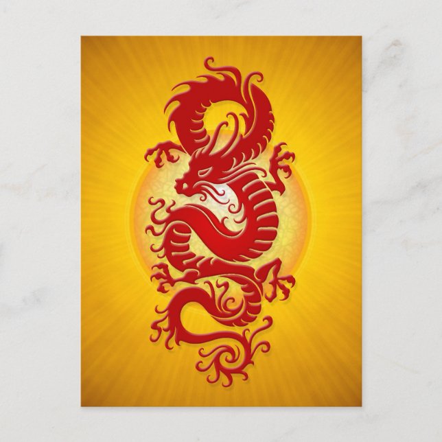 Carte Postale Dragon chinois rouge et jaune (Devant)