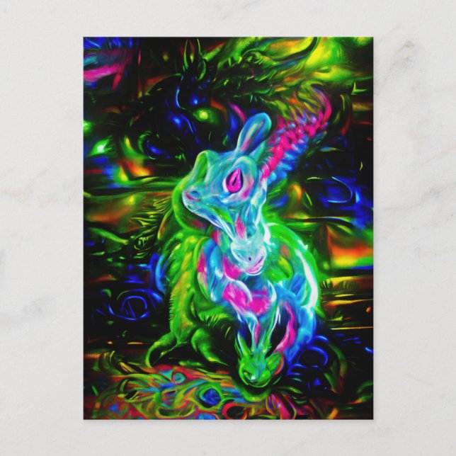 Carte Postale Dragon de lapin psychédélique à Neon Imaginaire (Devant)
