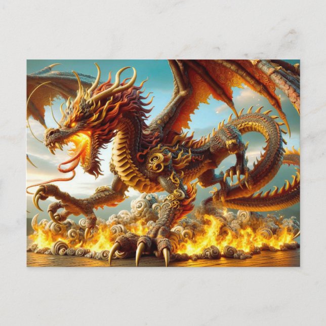 Carte postale Dragon de respiration par feu (Devant)