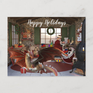 Carte Postale Dragon de vacances de Noël dans l'atelier du Père 