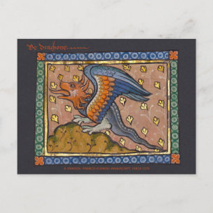 Carte Postale Dragon décoratif feuille d'or médiéval CC0891     