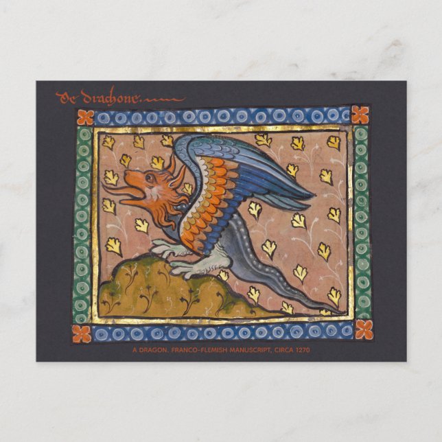 Carte Postale Dragon décoratif feuille d'or médiéval CC0891      (Devant)