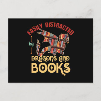 Carte Postale Dragon Et Livres