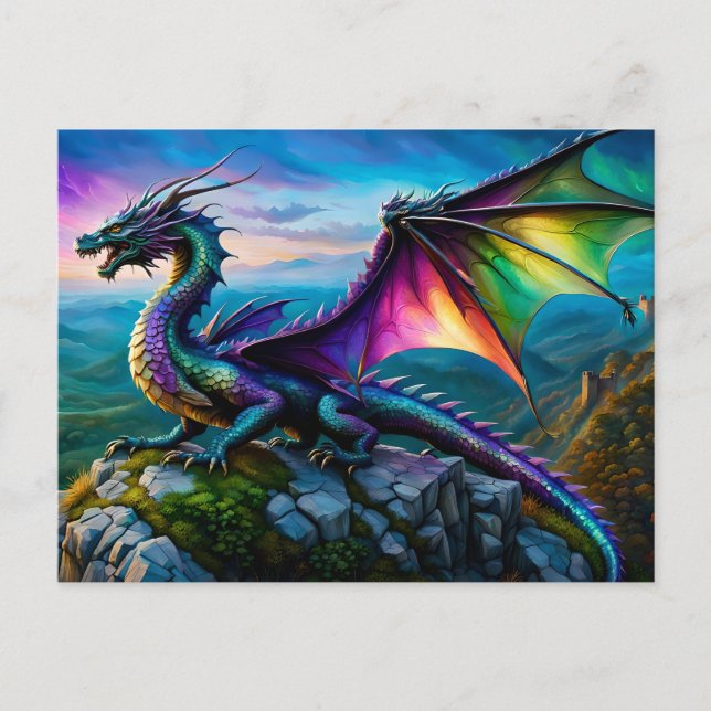 Carte Postale Dragon Iridescente Garde Sa Terre (Devant)