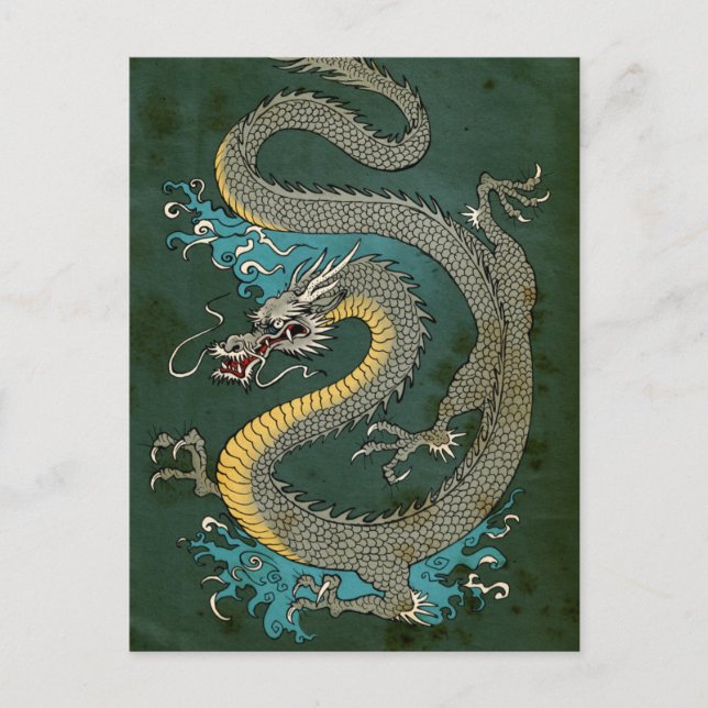 CARTE POSTALE DRAGON JAPONAIS GRIS (Devant)